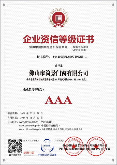企业资信等级证书